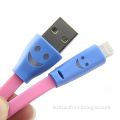 Colorful Micro USB Cable 1m Visible Led Light Smile Face Flat Noodle USB Data Sync 3 in 1 usb cable